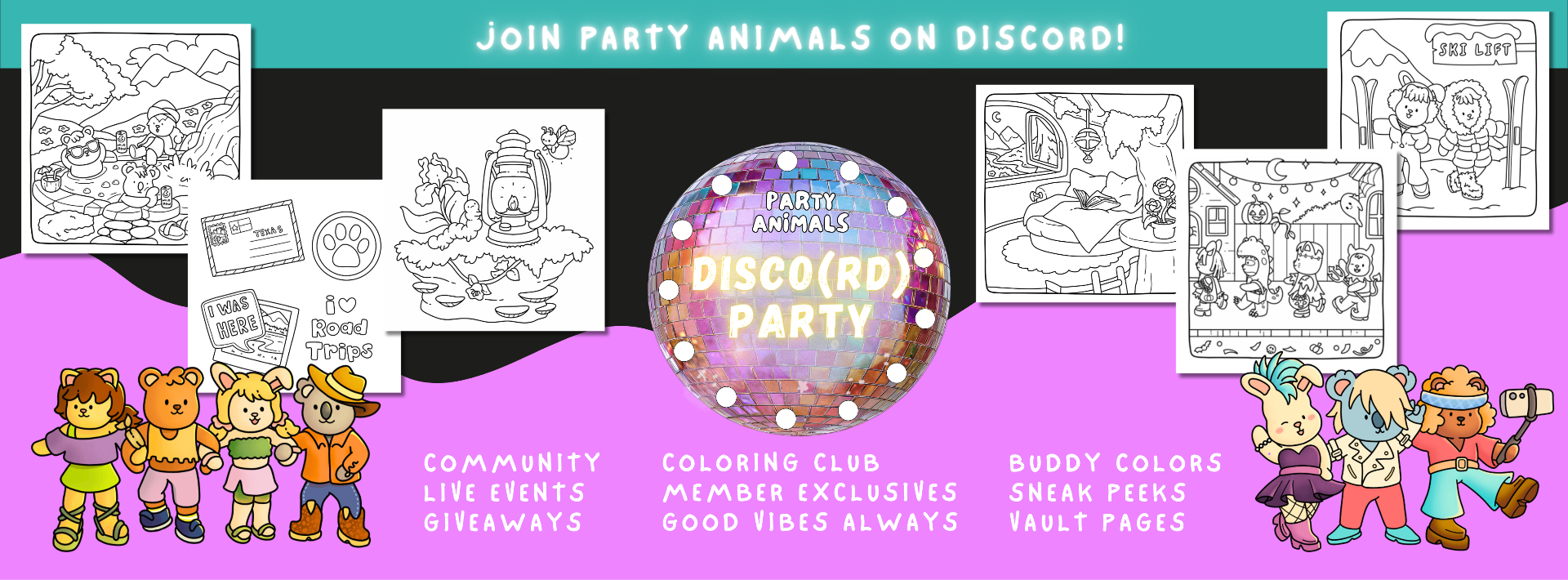 Join Party Animals on Discord — community, live events, giveaways, Coloring Club, member exclusives, Buddy Colors, and sneak peeks