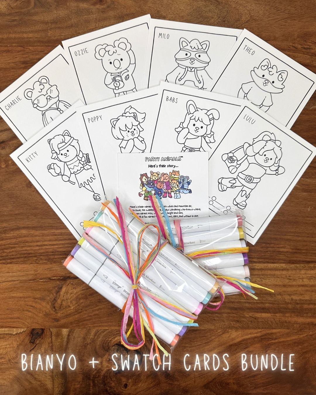 BUNDLE: Party Animals Swatch Cards + Bianyo Mystery Alcohol Marker Set – 6 or 12 Pack Dual Tip Markers