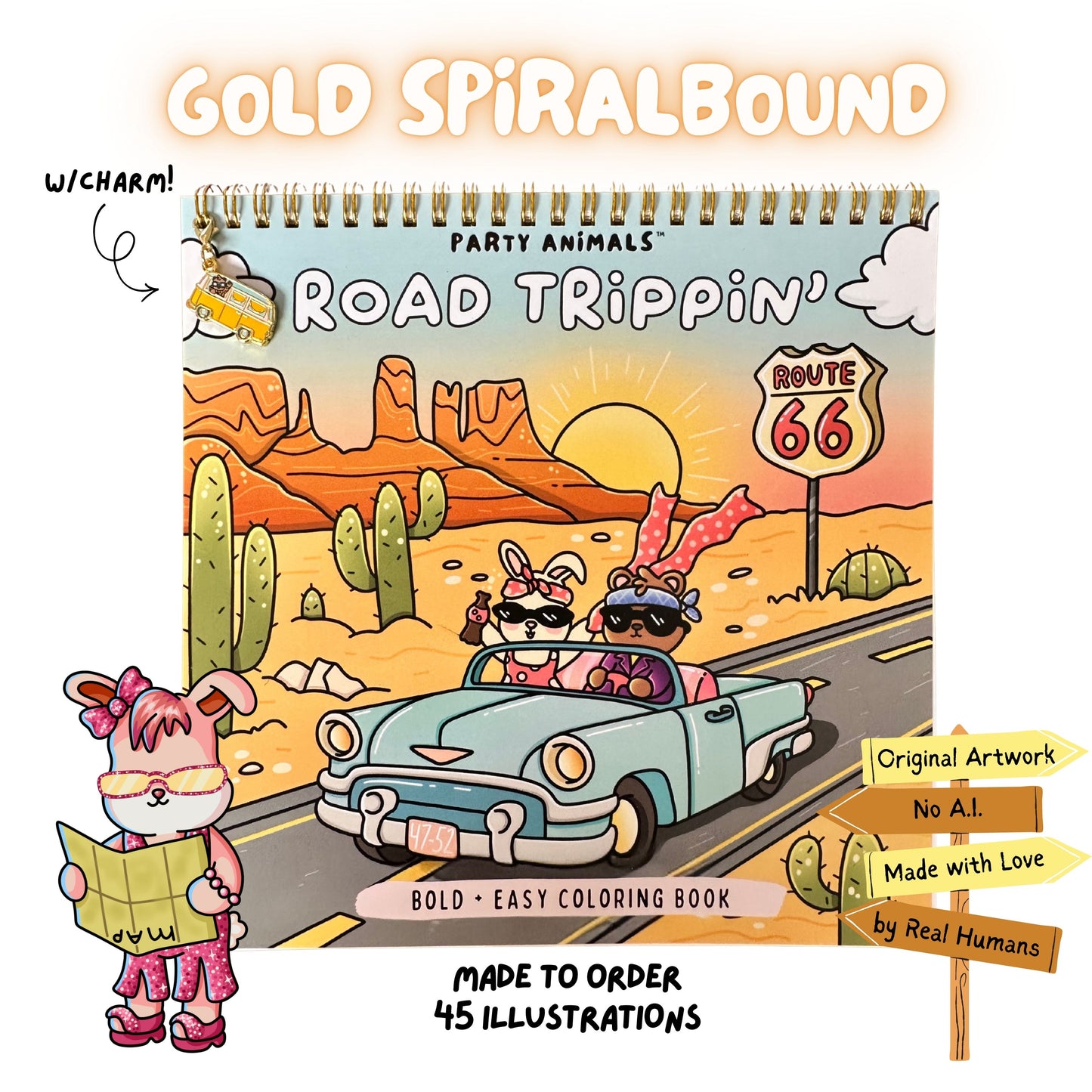 Road Trippin' Coloring Book (Gold Spiral-bound w/Charm)
